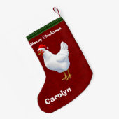White Hen in Santa Hat Merry Chickmas Kleine Kerstsok (Achterkant (Hangend))