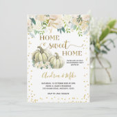 White Herfst Pumpkin Home Sweet Home Uitnodiging (Staand voorkant)