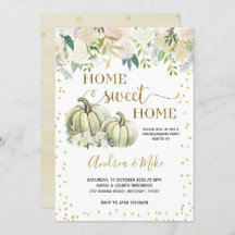White Herfst Pumpkin Home Sweet Home Uitnodiging