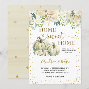 White Herfst Pumpkin Home Sweet Home Uitnodiging