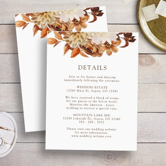 White Herfst Terracotta Floral Wedding Details Informatiekaartje