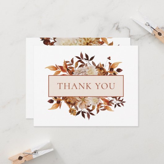 White Herfst Terracotta Leaves Floral Hartelijk da Kaart (Voorkant / Achterkant in situ)