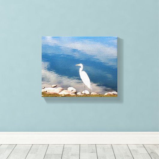 White Heron Canvas Afdruk (Insitu (Houten vloer))