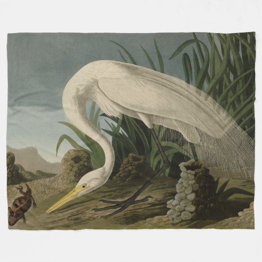 White Heron, Great Egret, Audubon Birds of America Fleece Deken (Voorkant (Horizontaal))