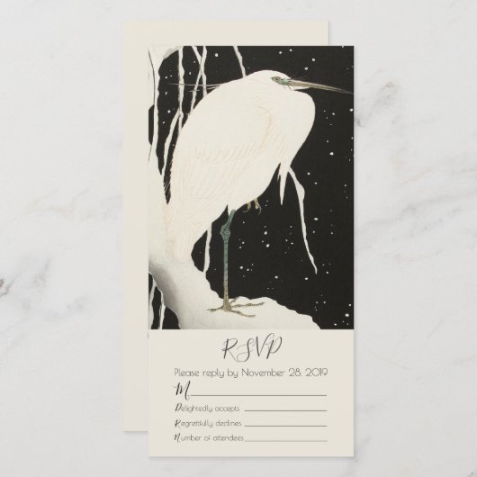 White Heron in Sneeuwbruin Theme RSVP Card (Voorkant / Achterkant)