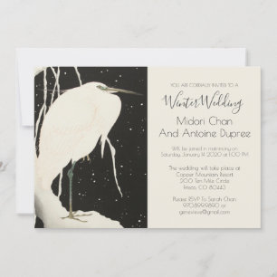 White Heron in Snow Winter Wedding Kaart