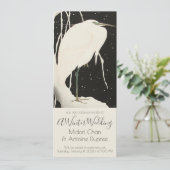 White Heron in Snow Winter Wedding Kaart (Staand voorkant)