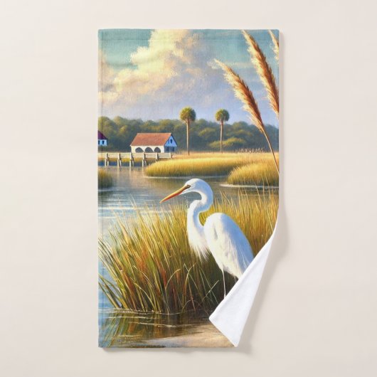 White Heron Marsh en Vuurtoren Badhanddoek Set Bad Handdoek (Handdoek)