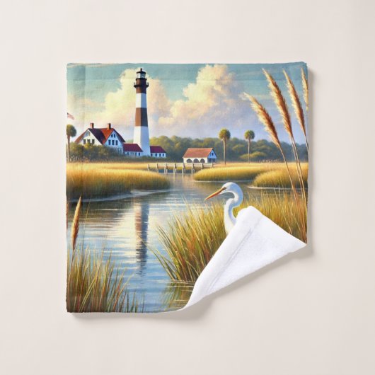 White Heron Marsh en Vuurtoren Badhanddoek Set Bad Handdoek (Wasdoekje)