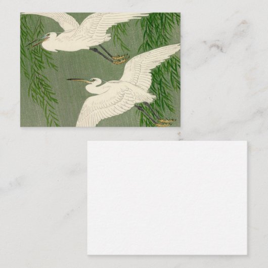 White Herons and Willow in Rain by Ohara Koson Notitiekaartje (Voorkant / Achterkant)