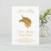White Het is een Boy Unicorn Baby shower Invitatio Kaart (Staand voorkant)