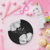 White Hibiscus Black Tropical Wedding Aloha Papieren Bordje (Feest)