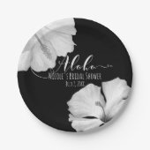 White Hibiscus Black Tropical Wedding Aloha Papieren Bordje (Voorkant)
