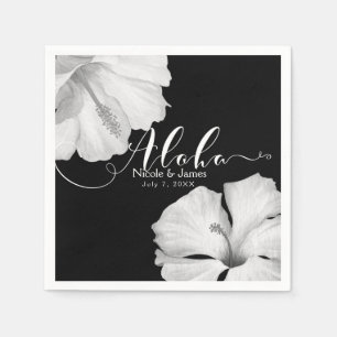 White Hibiscus Black Tropical Wedding Aloha Servetten