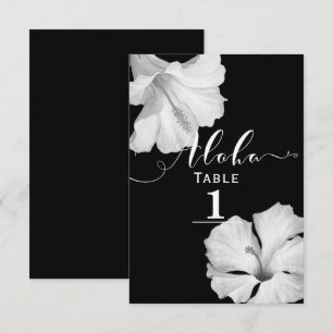 White Hibiscus Black Tropical Wedtable Number Kaart