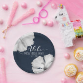 White Hibiscus Blue Tropical Wedding Aloha Papieren Bordje (Feest)