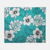 White Hibiscus Floral Pattern on Aqua Turquoise Fleece Deken (Voorkant (Horizontaal))