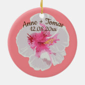 White Hibiscus Flowers Custom Keramisch Ornament (Achterkant)