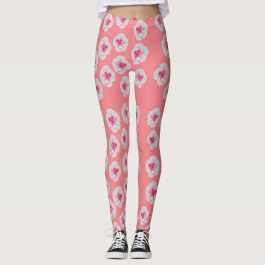 White Hibiscus Flowers Custom Leggings (Voorkant)