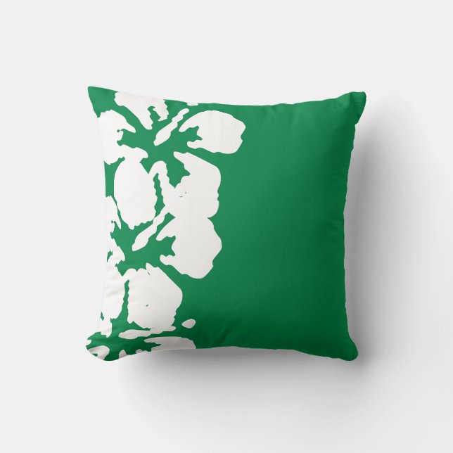 White Hibiscus Flowers on Emerald Green Pillow Kussen (Voorkant)