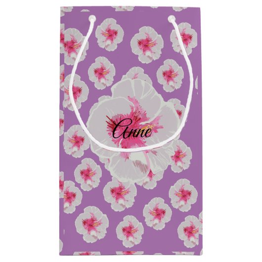 White Hibiscus Flowers Pattern Personalized Klein Cadeauzakje (Achterkant)