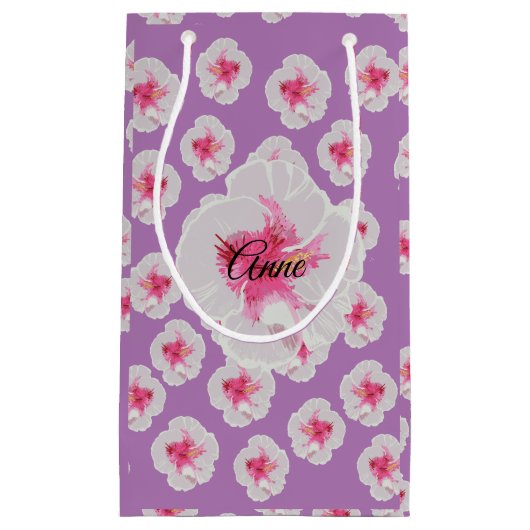 White Hibiscus Flowers Pattern Personalized Klein Cadeauzakje (Voorkant)