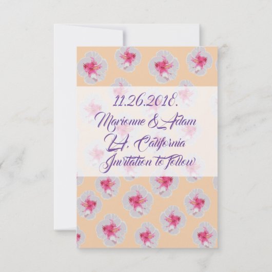 White Hibiscus Save the Date Kaart (Achterkant)
