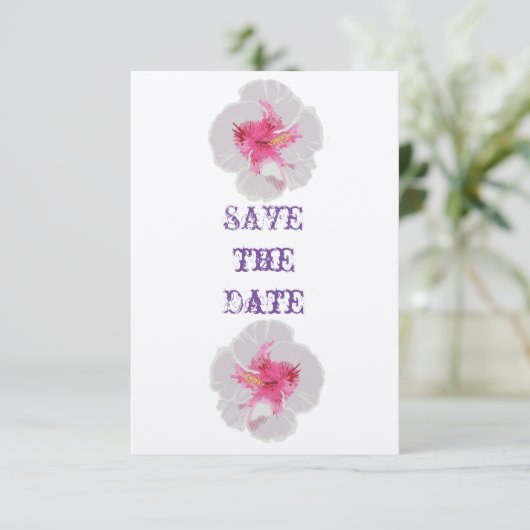 White Hibiscus Save the Date Kaart (Staand voorkant)