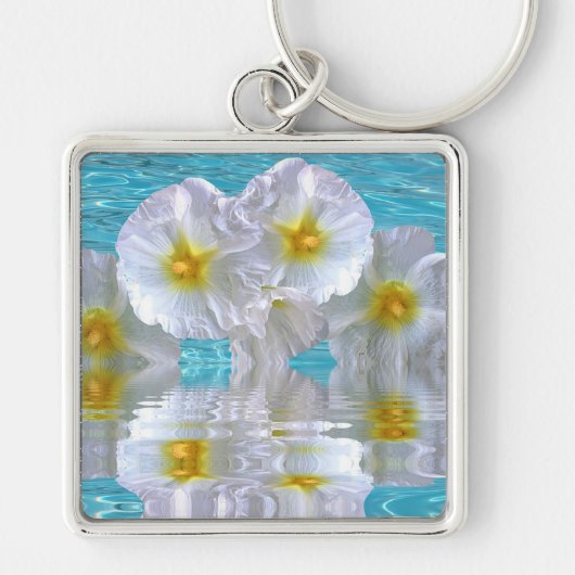 White Hibiscus Sleutelhanger (Voorkant)