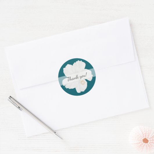 White Hibiscus Thank You Wedding Stickers (Envelop)