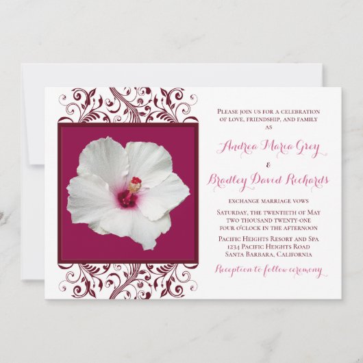 White Hibiscus Wedding Invitation Kaart (Voorkant)