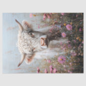 White Highland Koe in een bloemenveld Decoupage Tissuepapier (Voorkant)