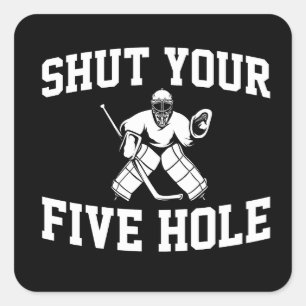 White Hockey Goalie Hou je vijfhoek dicht Vierkante Sticker