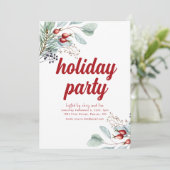 White Holiday Berries Vakantie Party uitnodiging (Staand voorkant)
