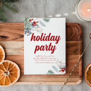 White Holiday Berries Vakantie Party uitnodiging