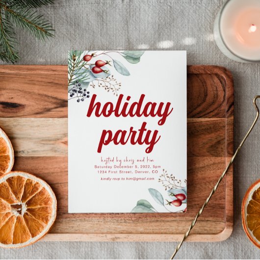 White Holiday Berries Vakantie Party uitnodiging