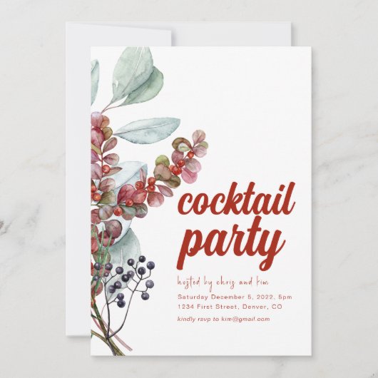 White Holiday Berries Vakantie Party uitnodiging (Voorkant)