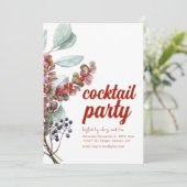 White Holiday Berries Vakantie Party uitnodiging (Staand voorkant)