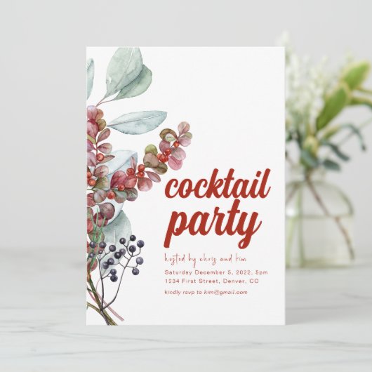 White Holiday Berries Vakantie Party uitnodiging (Staand voorkant)