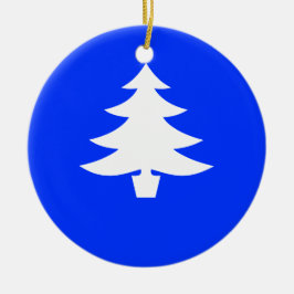 White Holiday Tree on Blue Background Ornament