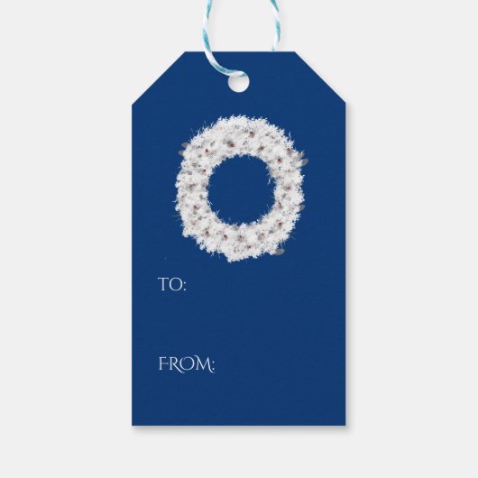 White Holiday Wreath Cadeaulabel (Achterkant)