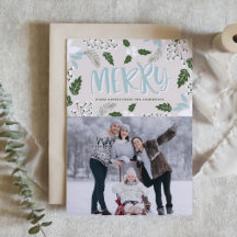 White Holly Botanical Holiday Photo Card