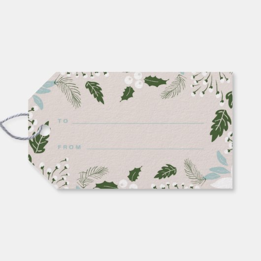 White Holly Botanical Prettige feestdagen Gift Lab Cadeaulabel (Achterkant Horizontaal)