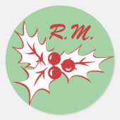 White Holly Leaves Custom Initialen Holiday Sticke Ronde Sticker (Voorkant)