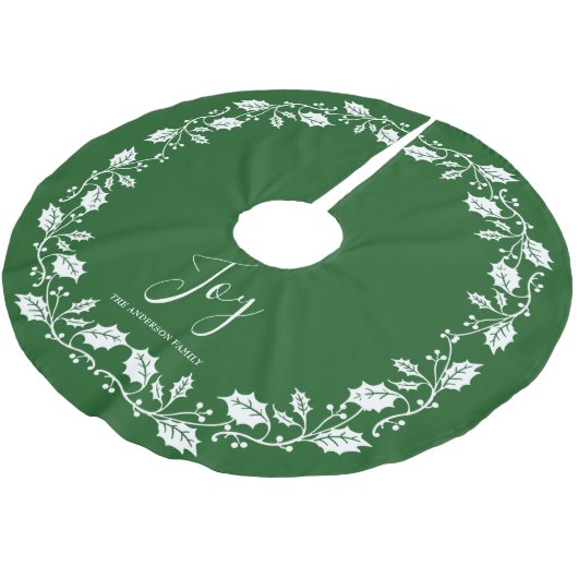 White Holly Leaves Joy Script Kerstmis Kerstboom Rok (Gekanteld)