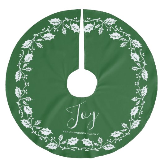 White Holly Leaves Joy Script Kerstmis Kerstboom Rok (Voorkant)