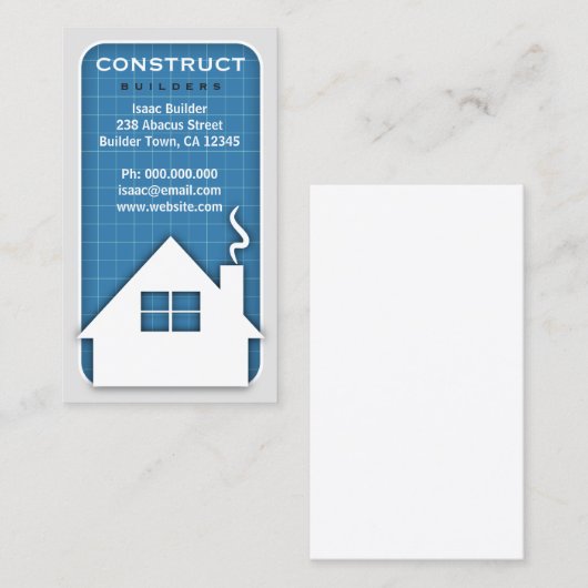 White Home Icon Bouw & Bouw Blauwdruk Visitekaartje (Voorkant / Achterkant)