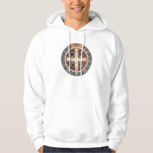 White Hooded Sweatshirt met medaille of St. Benedi