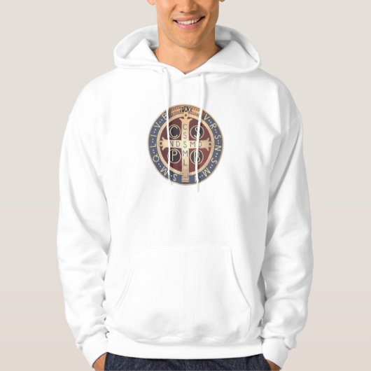 White Hooded Sweatshirt met medaille of St. Benedi (Voorkant)