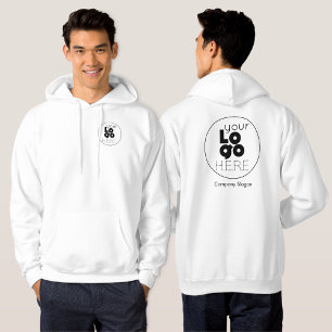 White Hoodie met je zakelijke Logo op Terug+Front